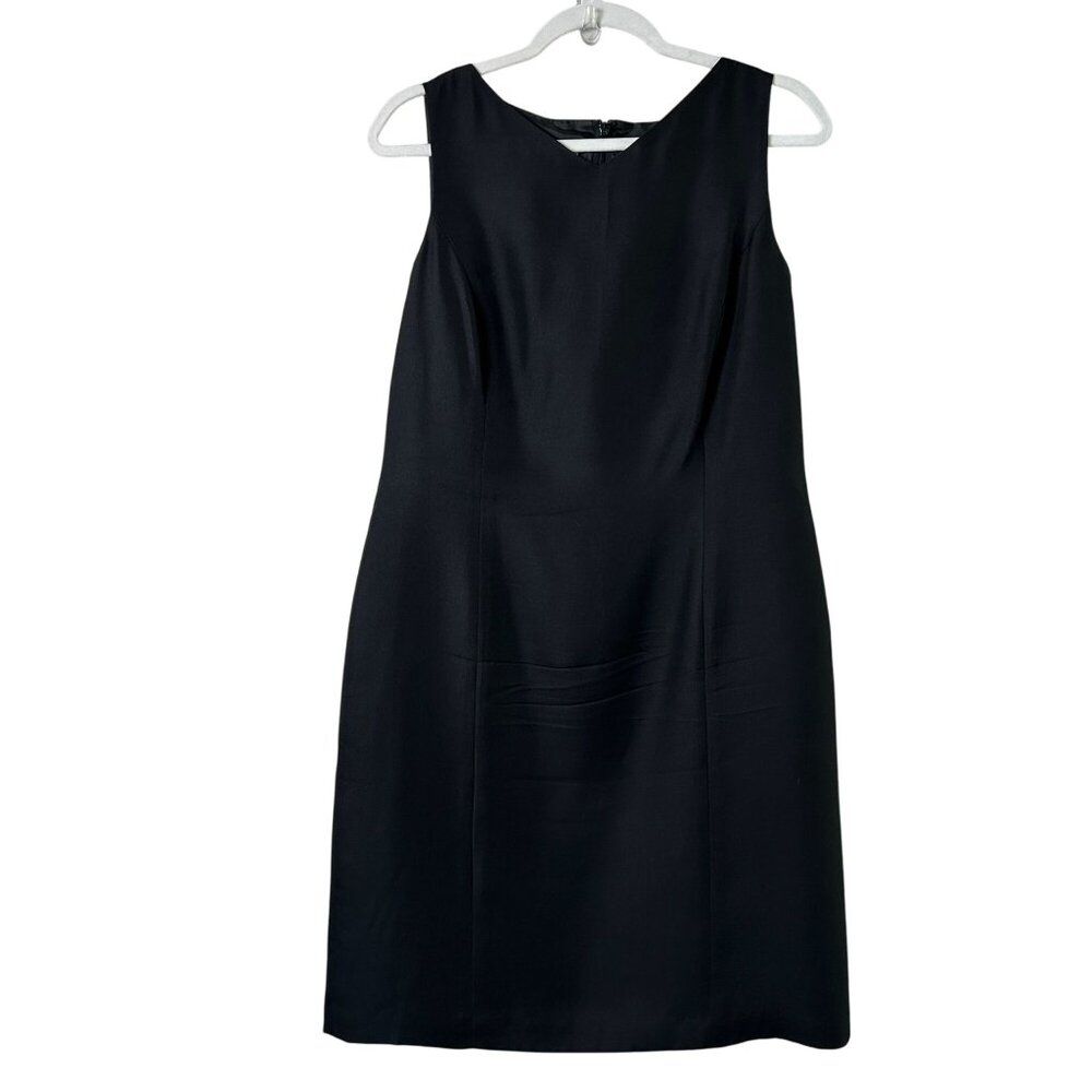 Talbots Shift Dress Petite 12 12P Black Sleeveless Silk Wool Pleated Vintage